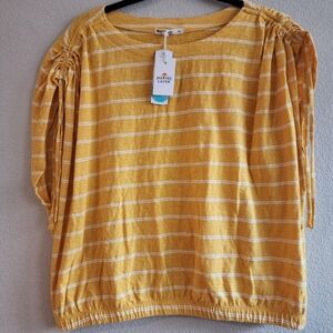 NWT Marine Layer Womens Blaine Cinch Tee Short Sleeve Striped Yellow Size XL
